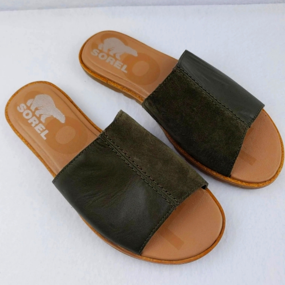 Sorel Ella II block sandal size 7 Olive Green